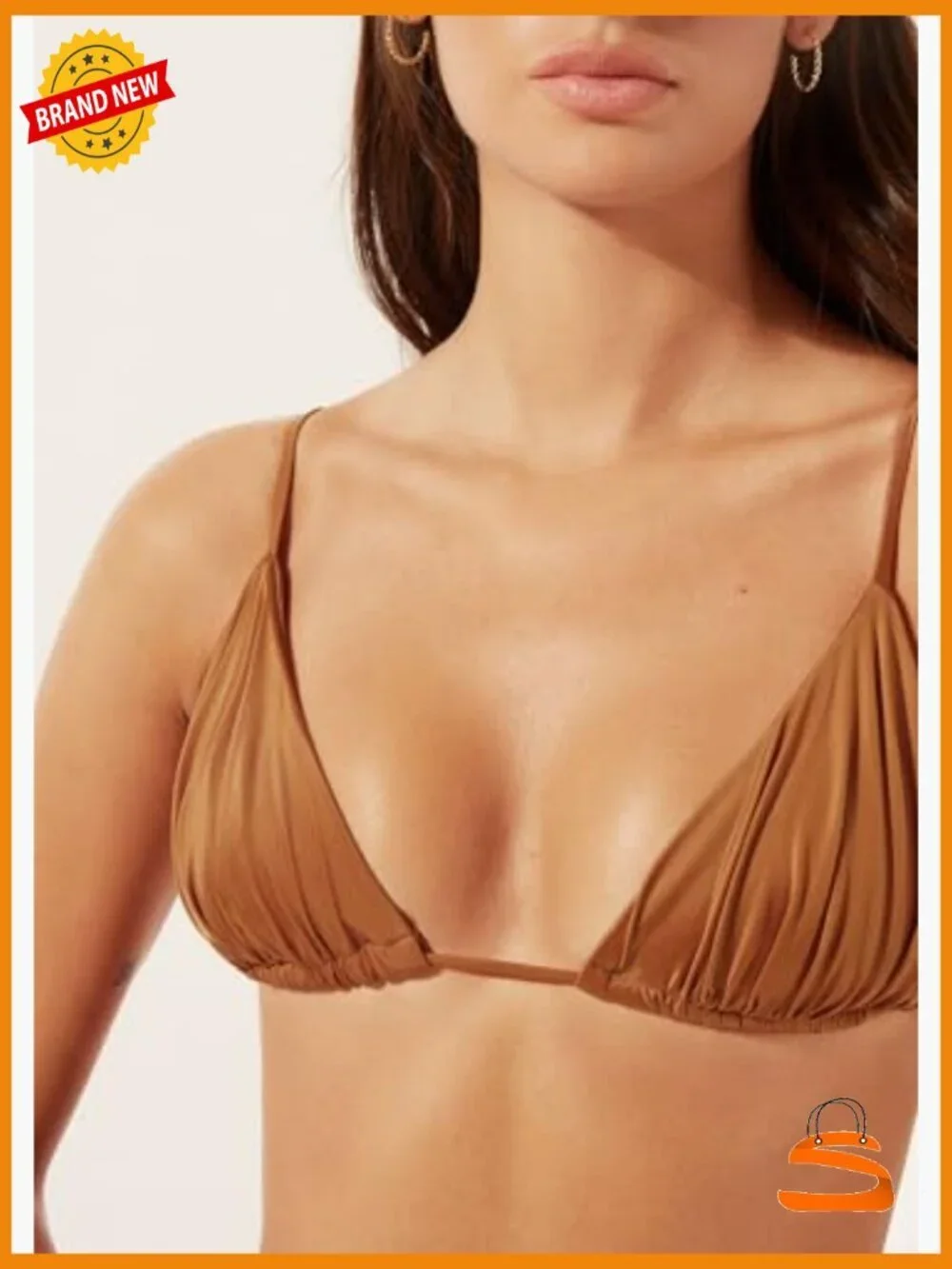Large Satin Bikini Top with Removable Padding, Push-Up Triangle Design